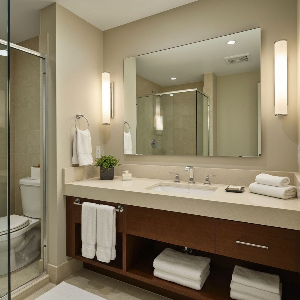 Feng Shui bathroom with properly positioned mirror above vanity