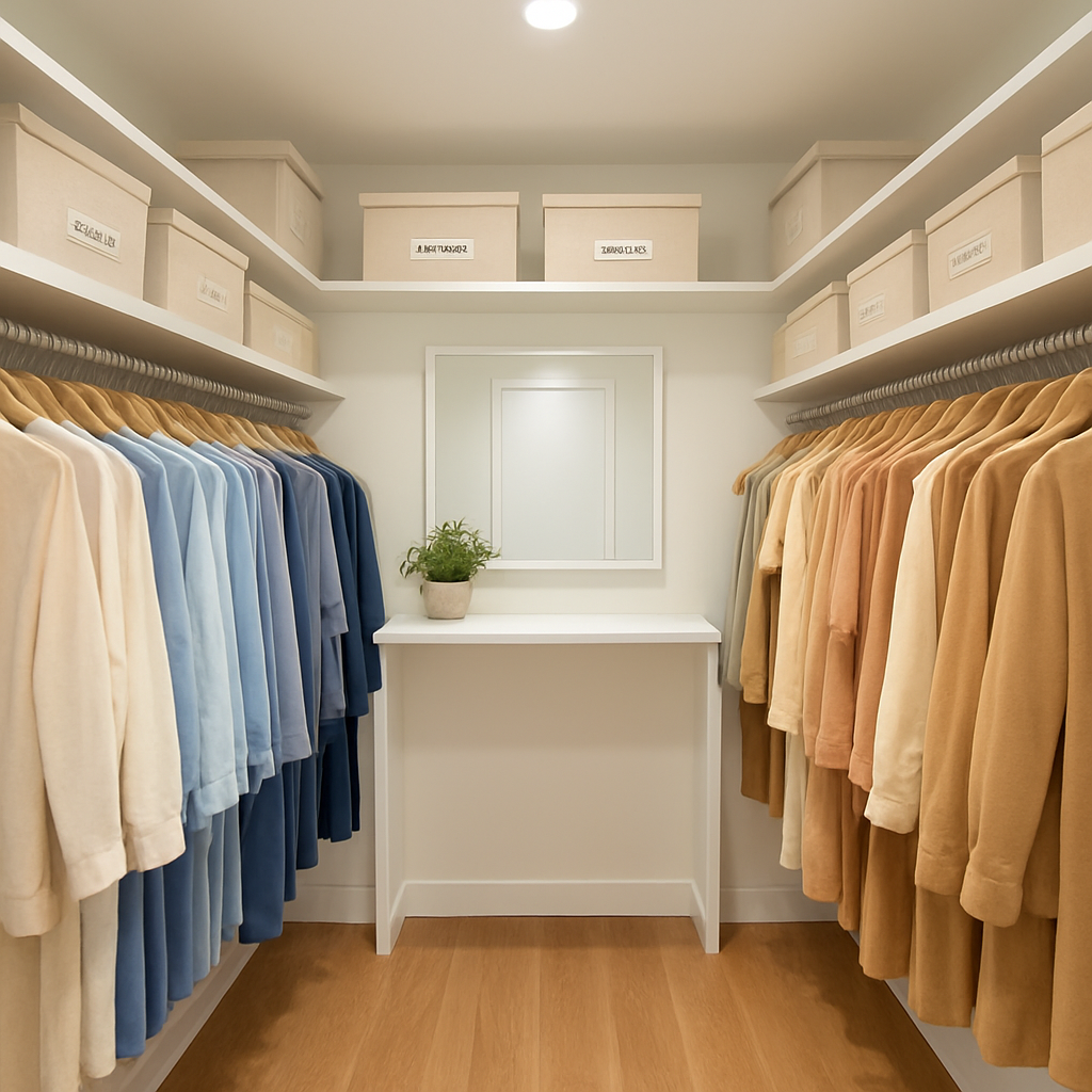 Feng Shui organized closet with color-coordinated clothing