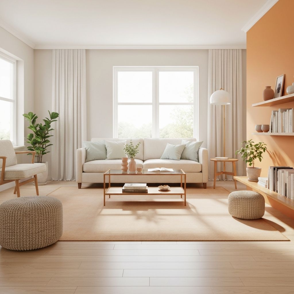 Beautifully organized minimalist living space demonstrating Feng Shui decluttering principles with clean surfaces and peaceful energy