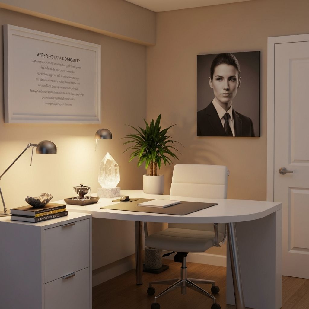 Perfect Feng Shui desk in command position with view of door and solid wall behind