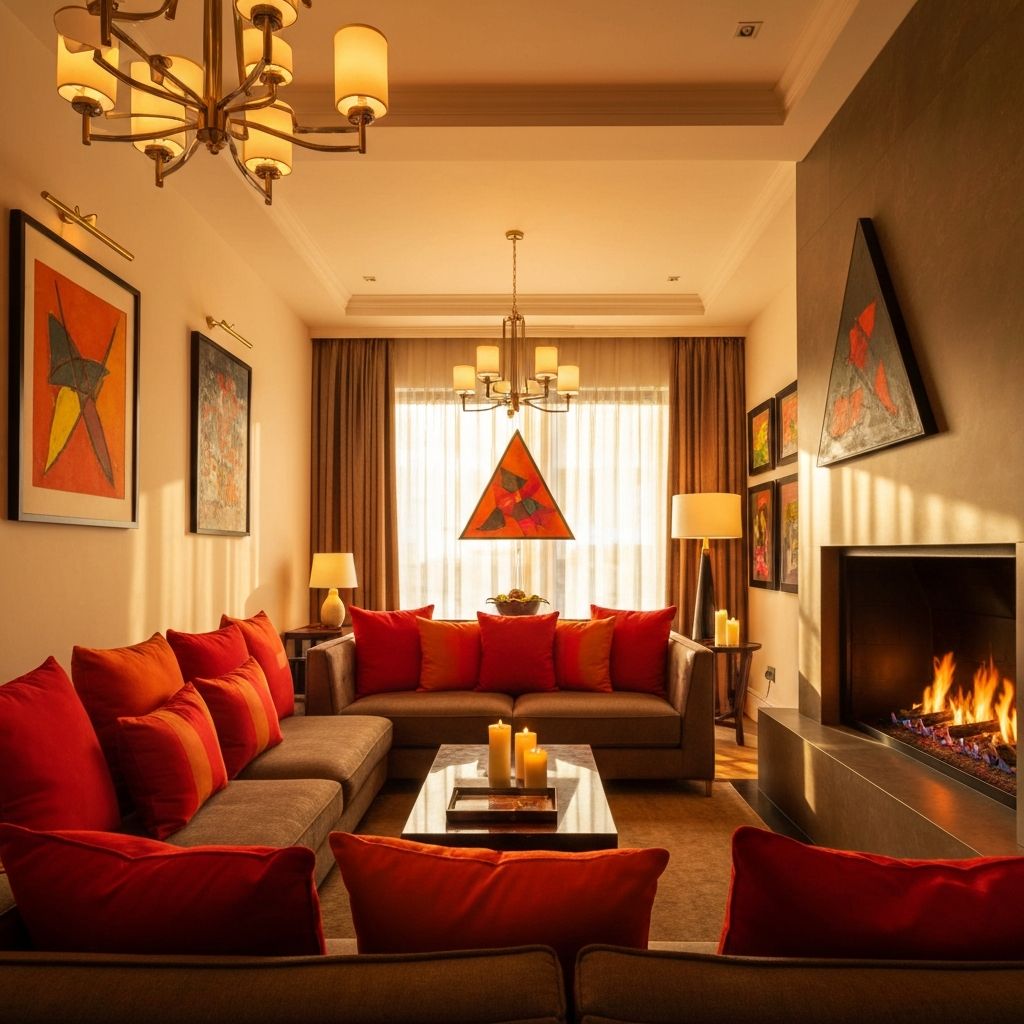Feng Shui fire element with candles and warm red accents in living space