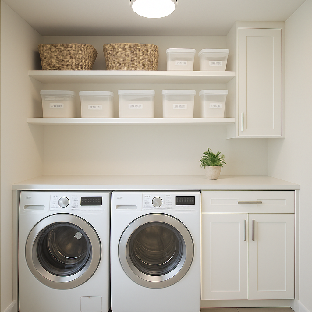 Organized Feng Shui laundry room with clean energy