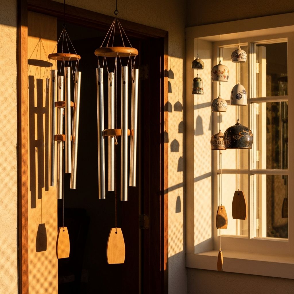 Feng Shui wind chimes with 6 metal rods hanging at entrance